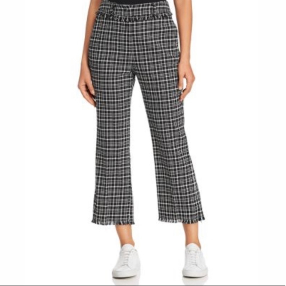 Weekend MaxMara Valico Fringe-Trim Plaid Cropped Pants Black White 8